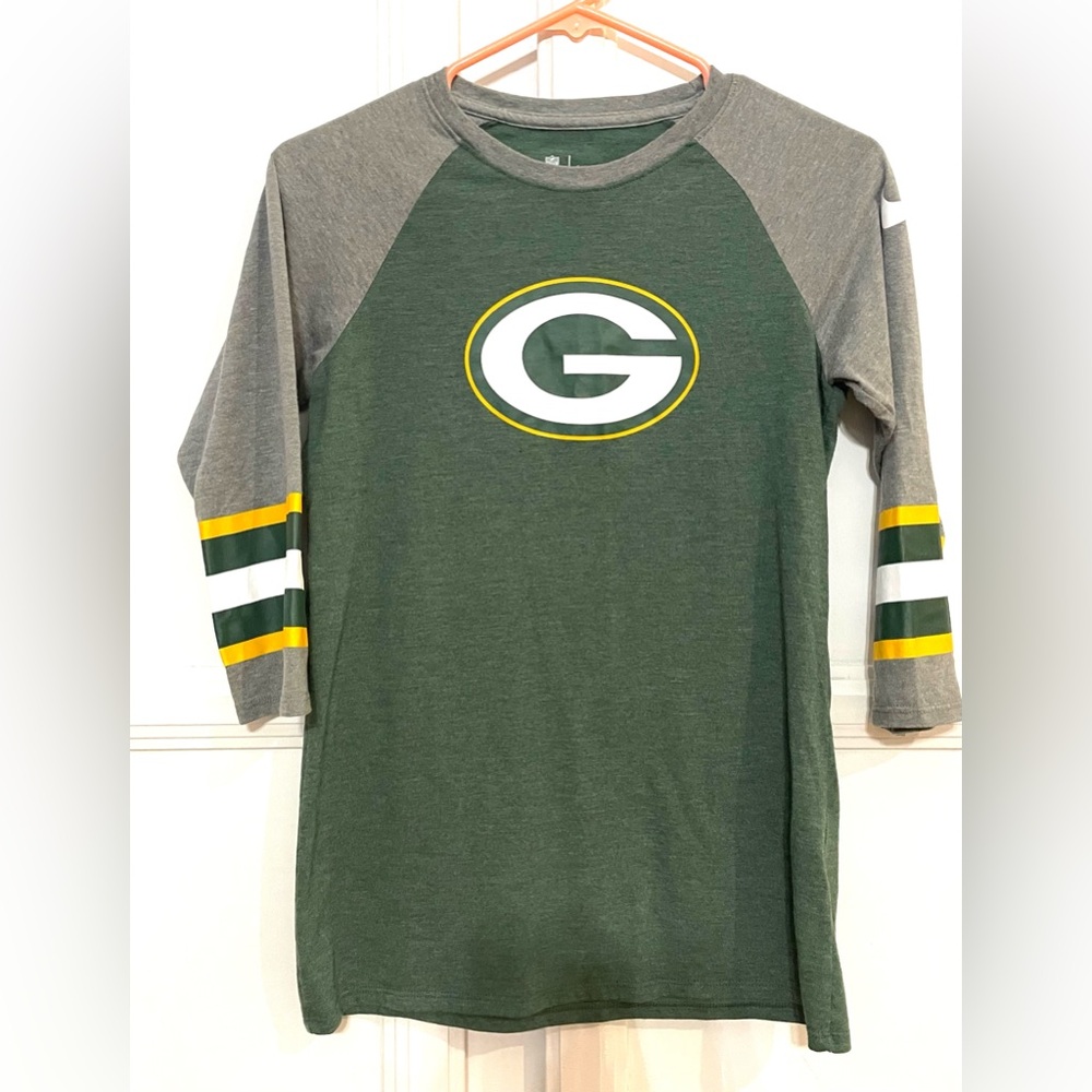 Green Bay Packers Nike Women's Stripe 3/4-Sleeve Raglan Tri-Blend T-Shirt Sz S